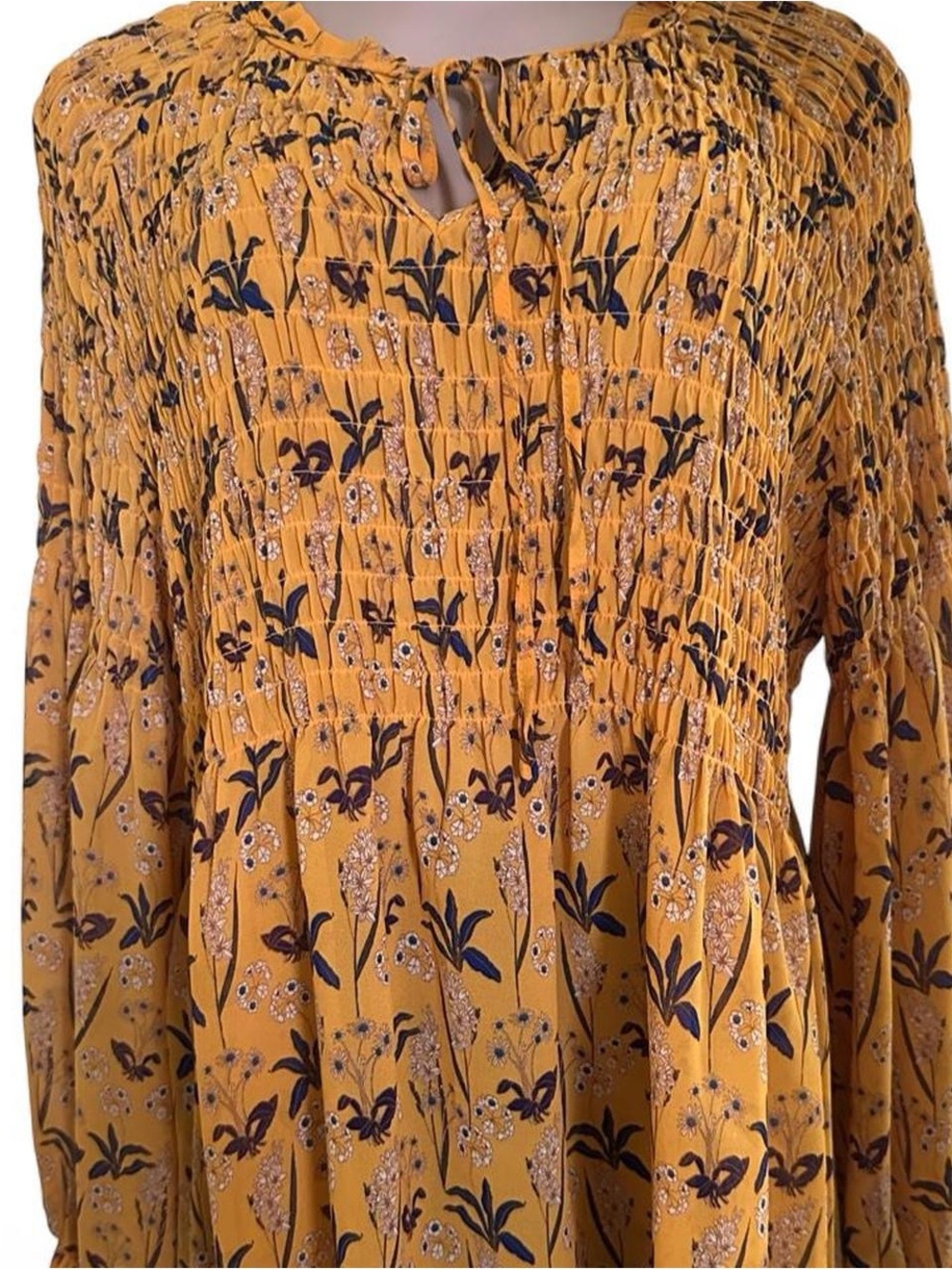Rose & Olive yellow Mustard Floral Smocked balloon sleeves top - Picture 6 of 6